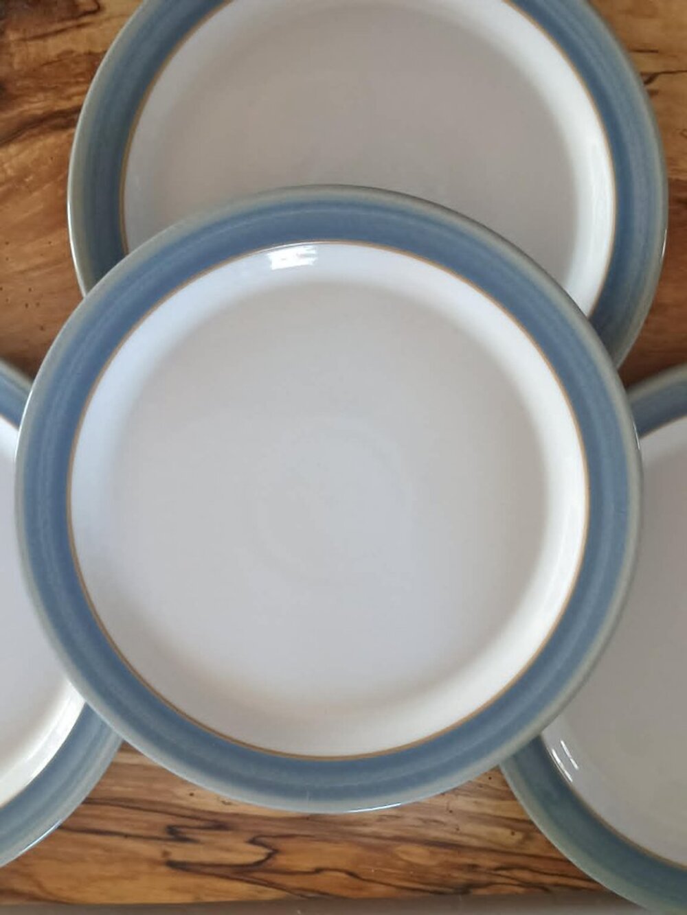(Set - 4) Denby Plates 22 cm / 9" diameter, white with blue rim